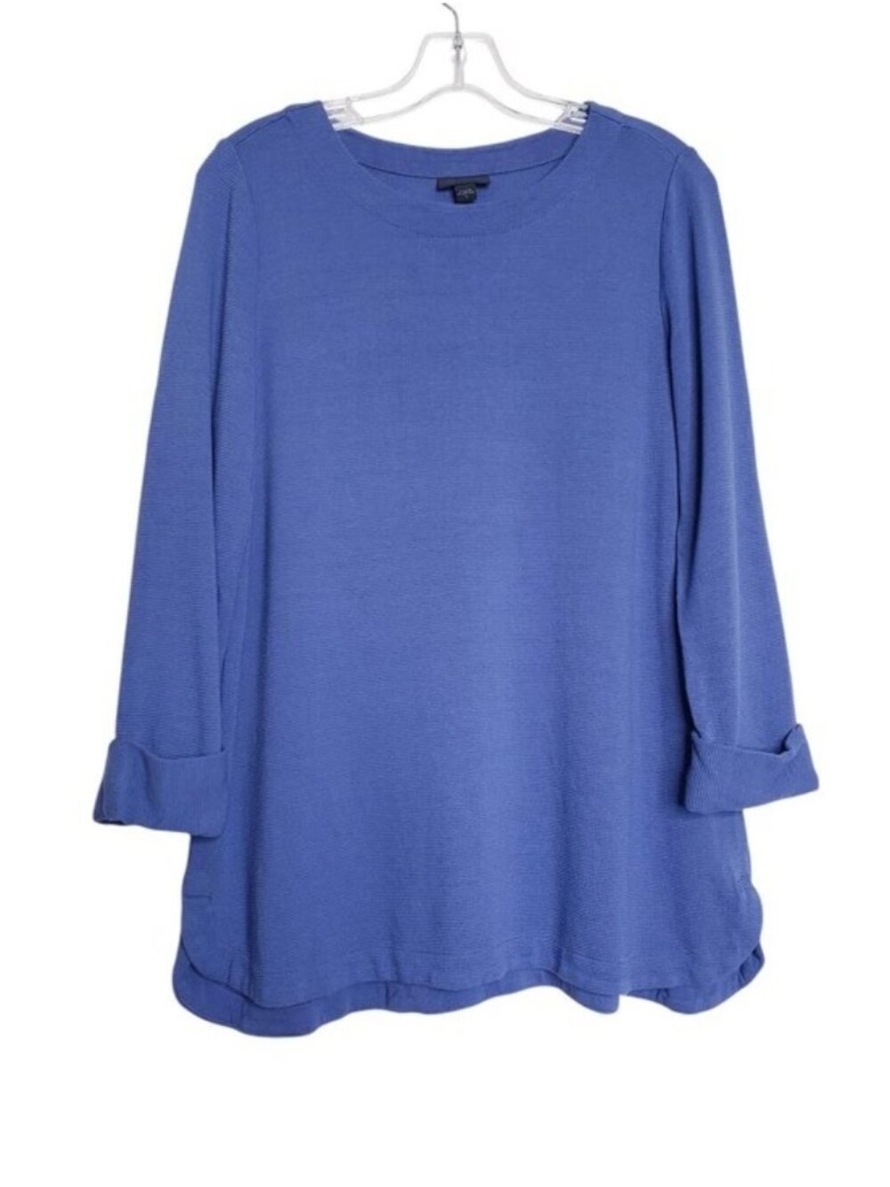 J. Jill Blue Textured 3/4 Sleeve Cuffed Pullover Tunic Top Women's Size Small